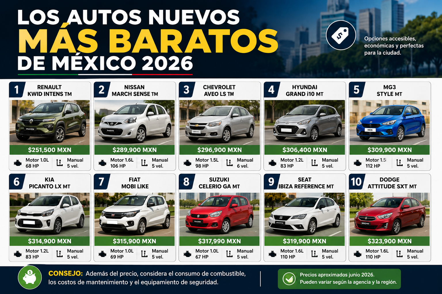 Los autos nuevos más baratos de México 2026